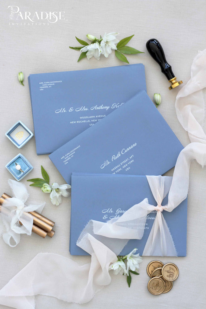 Dusty Blue White Ink Printing Envelopes