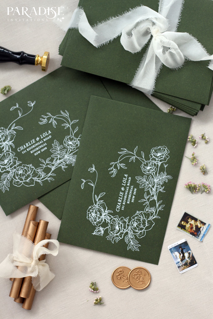 Forest Green Envelopes White Ink Printing