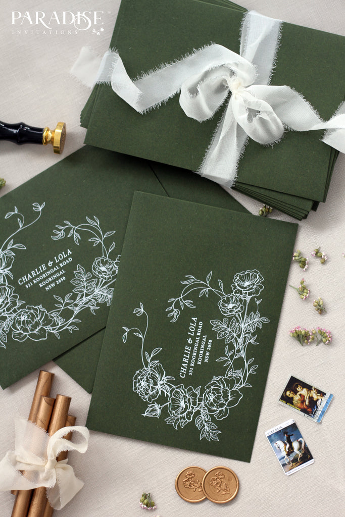 Forest Green Envelopes White Ink Printing