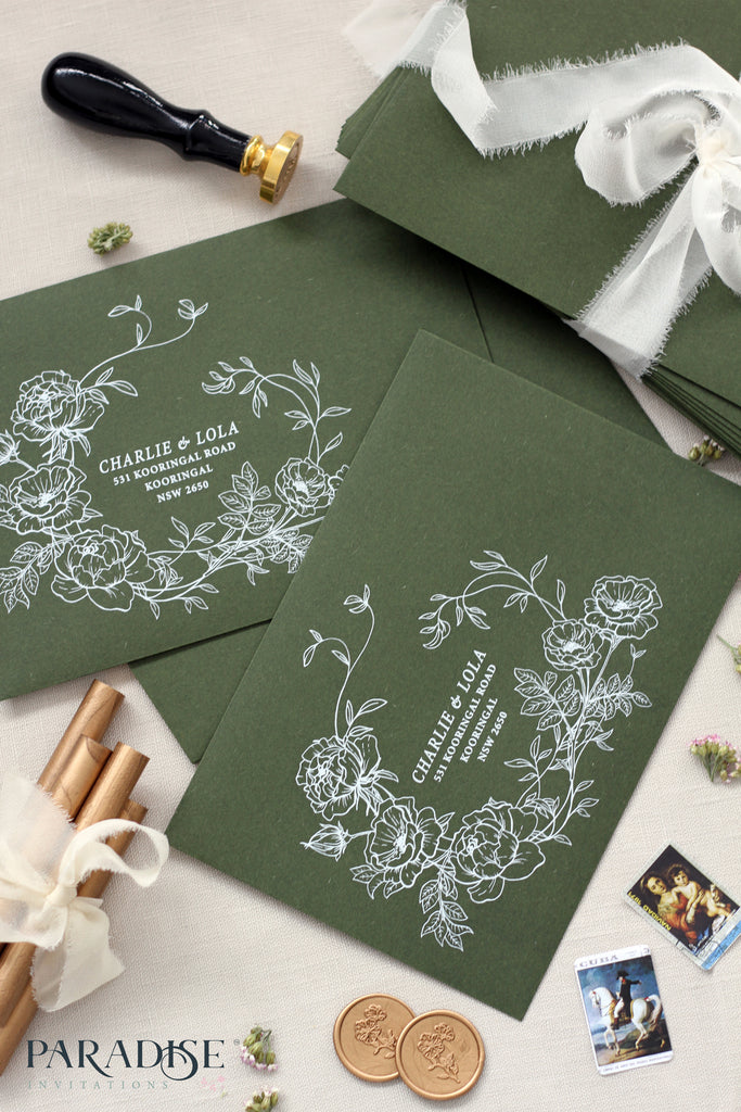 Forest Green Envelopes White Ink Printing