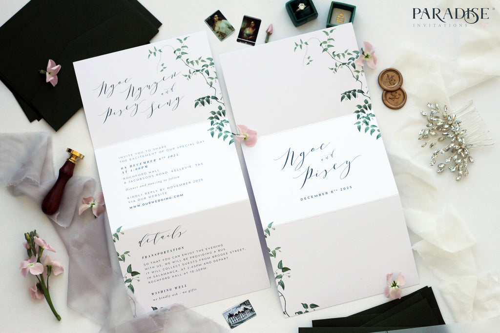 Adrienne Watercolor Greenery Wedding Invitation