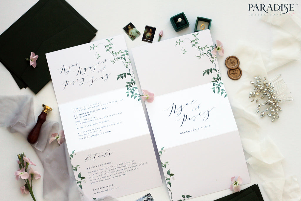 Adrienne Watercolor Greenery Wedding Invitation