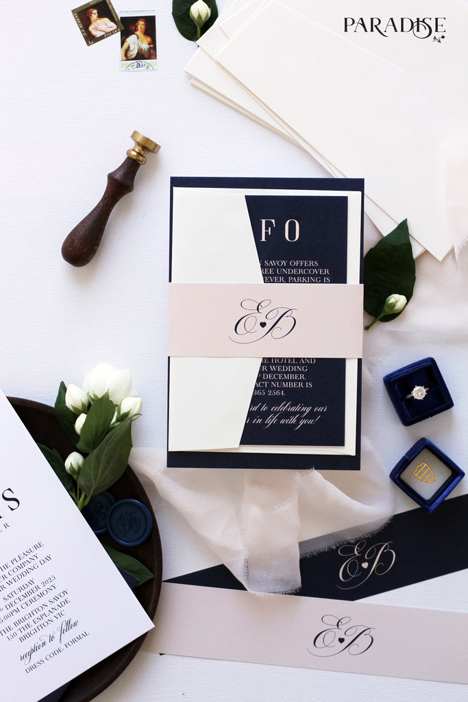 Aliette Navy and Blush Engagement Invitation