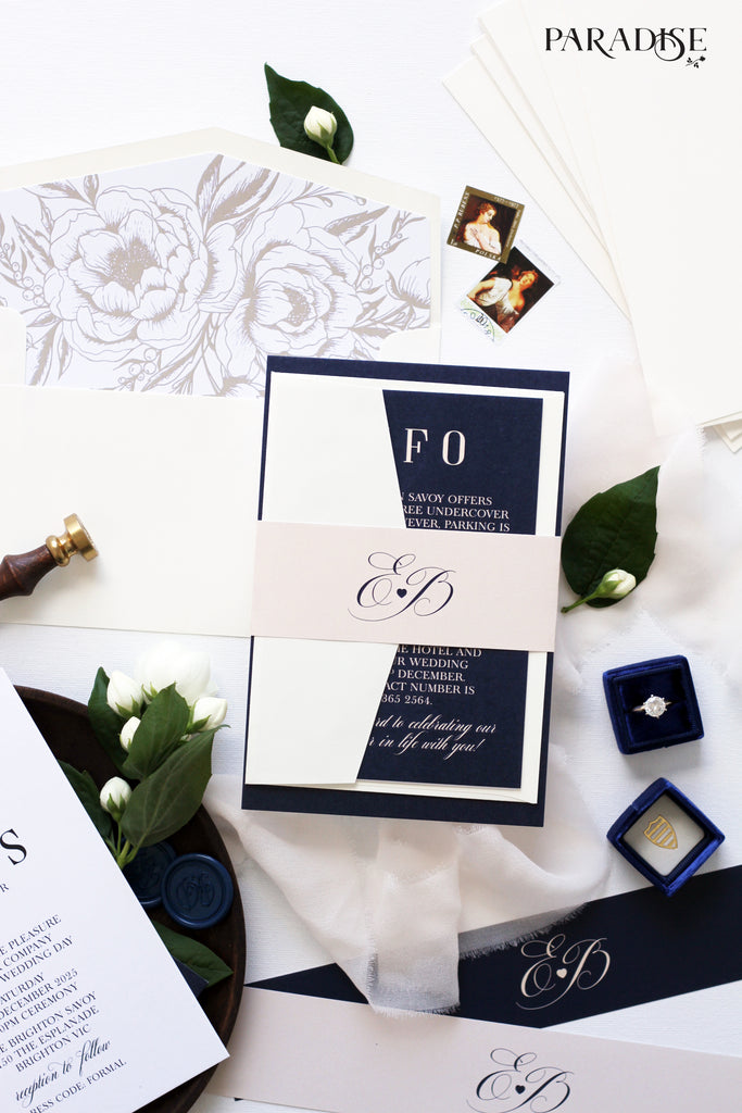 Aliette Navy and Blush Engagement Invitation