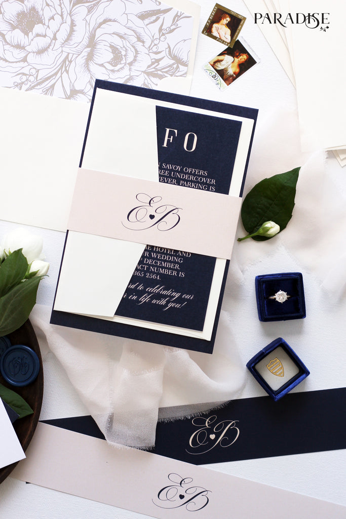 Aliette Navy and Blush Engagement Invitation