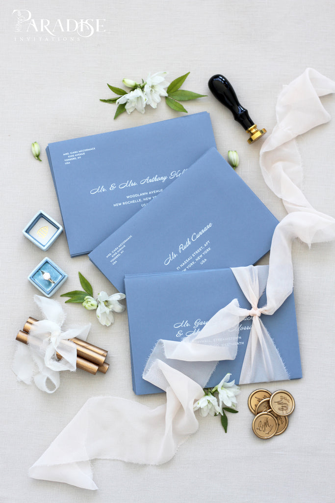 Dusty Blue White Ink Printing Envelopes