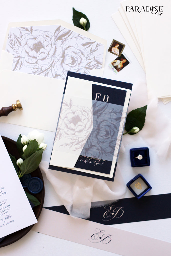 Aliette Navy and Blush Engagement Invitation