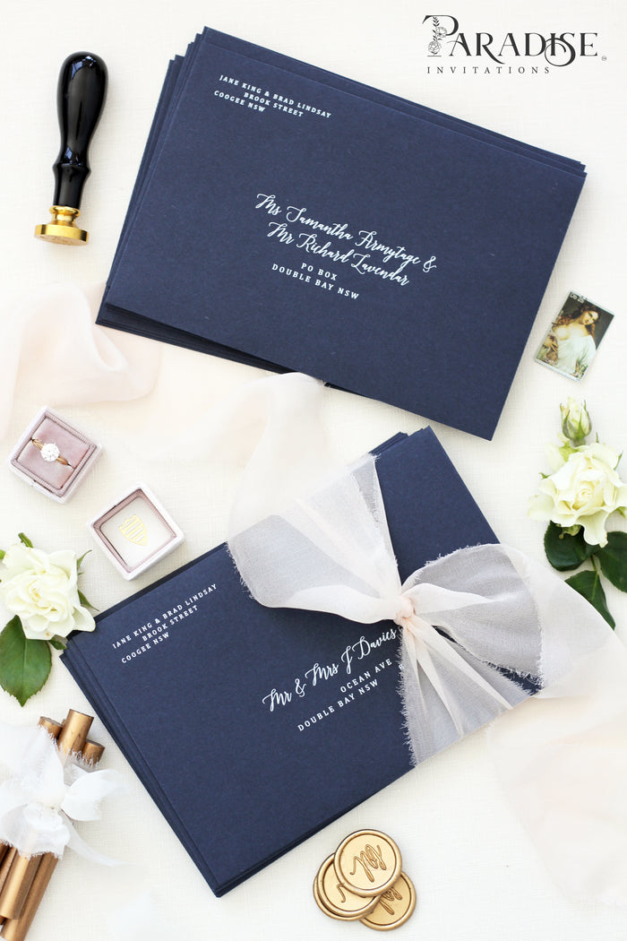 Navy Blue Envelopes White Ink Printing