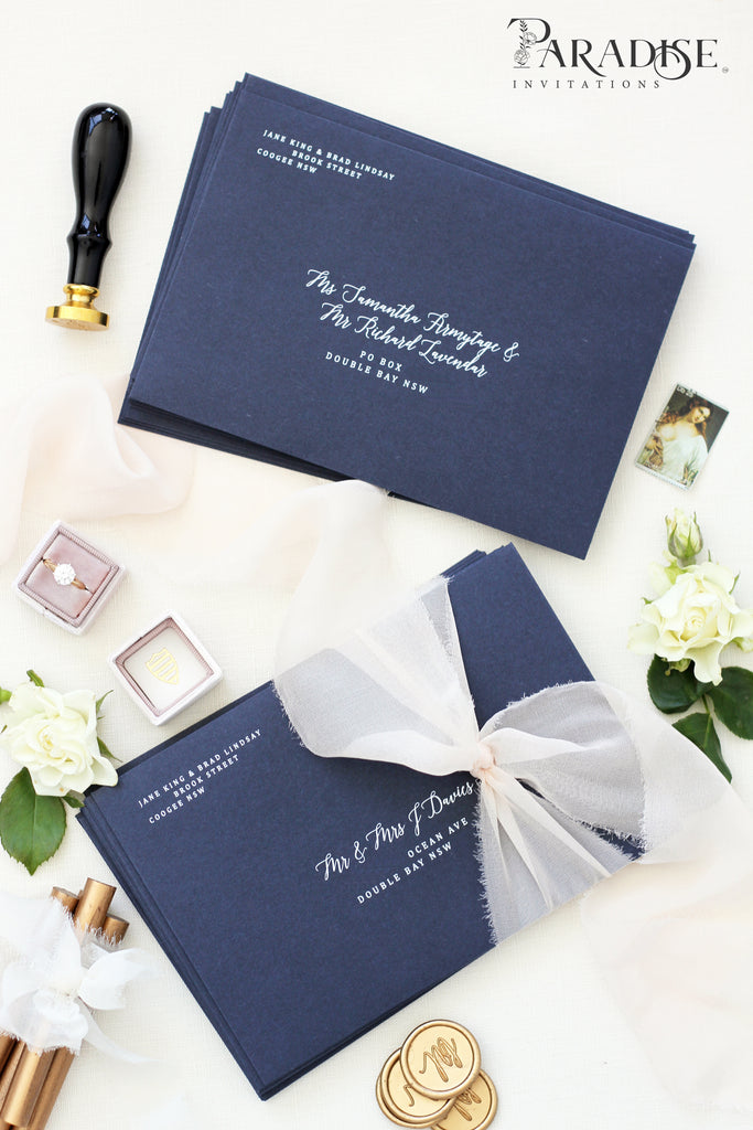 Navy Blue Envelopes White Ink Printing