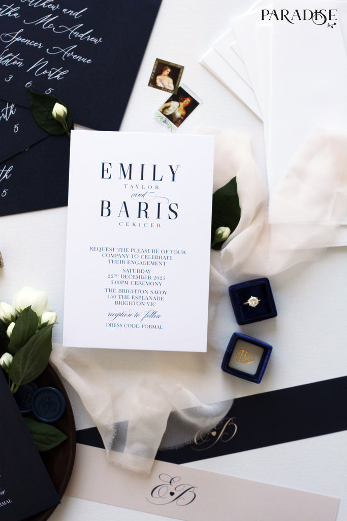 Aliette Navy and Blush Engagement Invitation