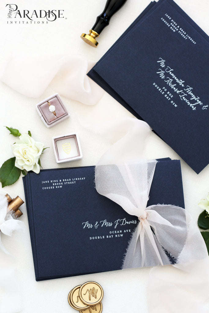 Navy Blue Envelopes White Ink Printing