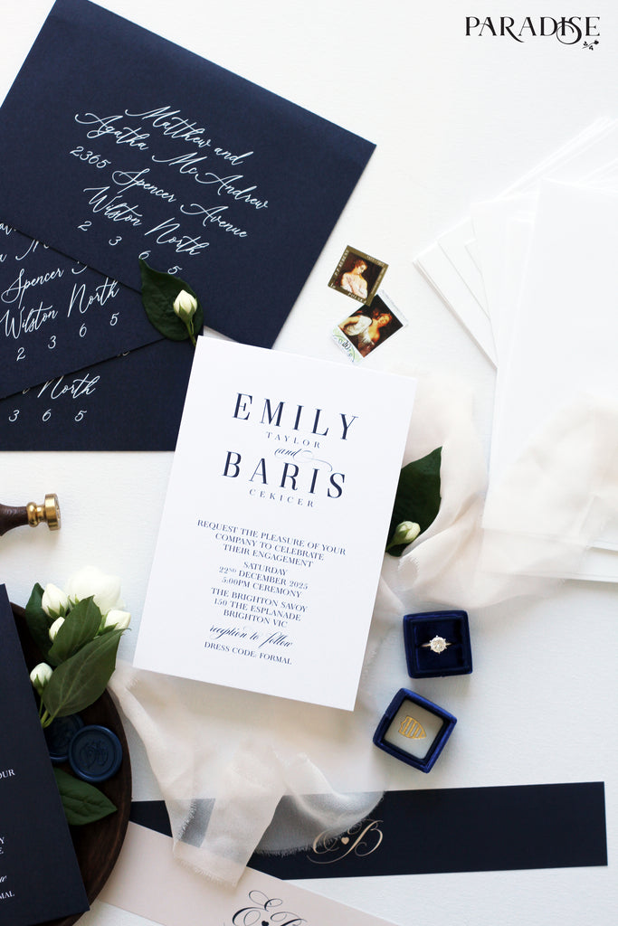 Aliette Navy and Blush Engagement Invitation