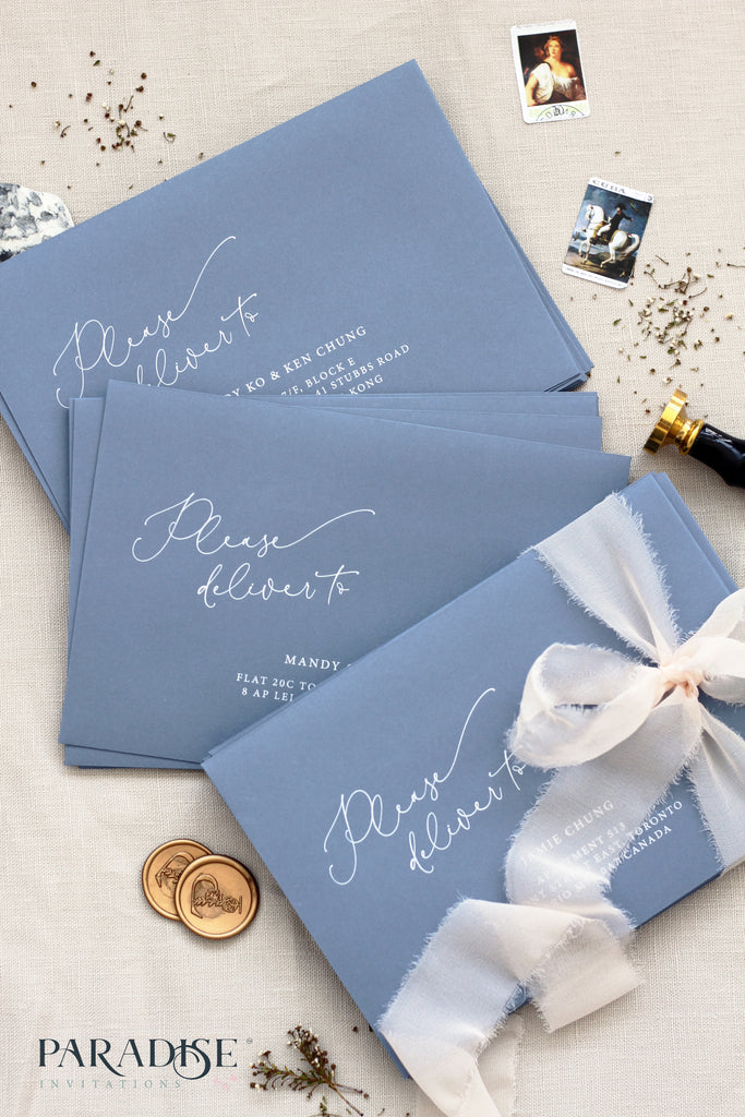 Sky Blue Envelopes White Ink Printing