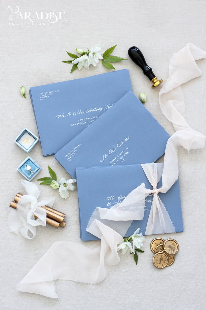 Dusty Blue White Ink Printing Envelopes