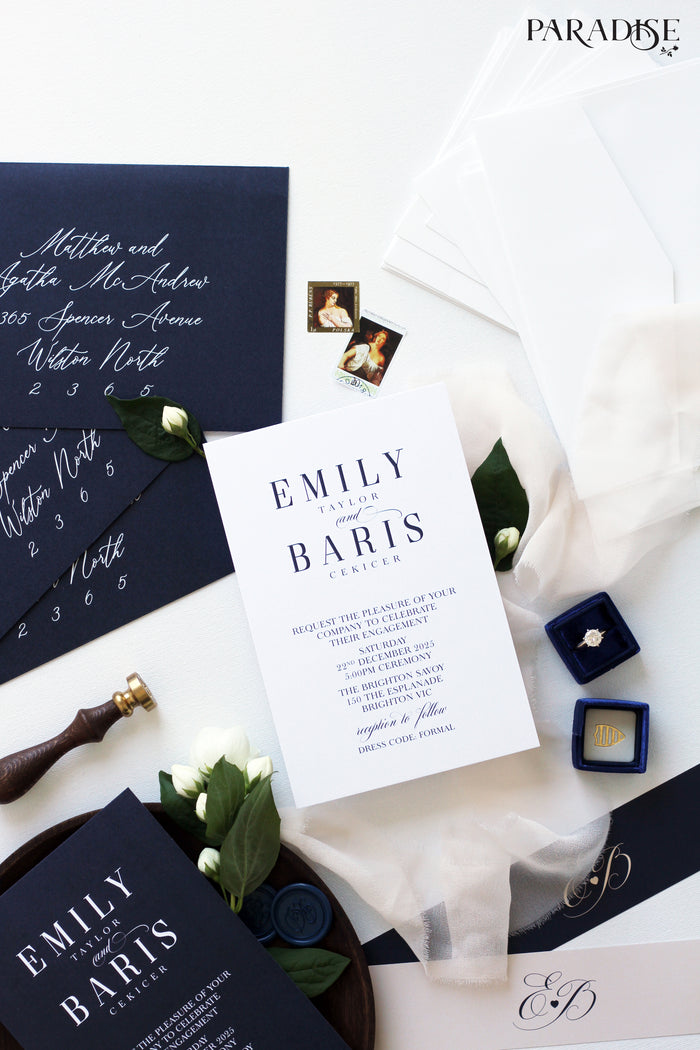 Aliette Navy and Blush Engagement Invitation