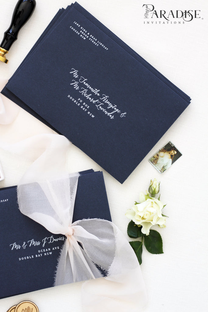 Navy Blue Envelopes White Ink Printing