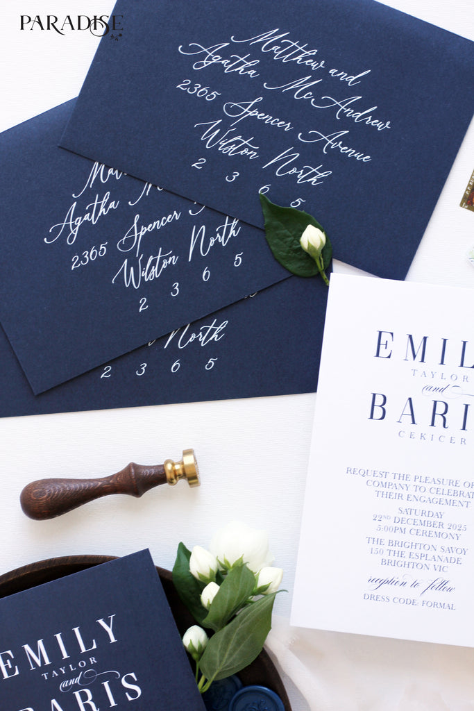 Aliette Navy and Blush Engagement Invitation