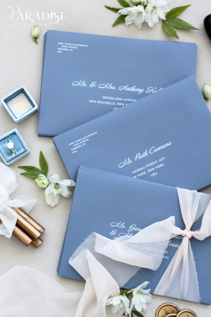 Dusty Blue White Ink Printing Envelopes