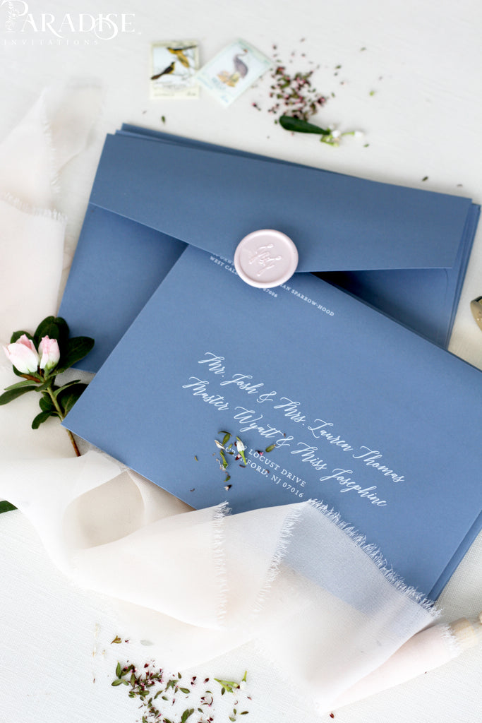 Dusty Blue Envelopes and White ink Printing