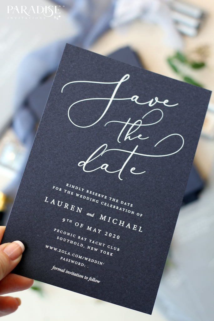 Lauren Navy Paper Save the Date Cards