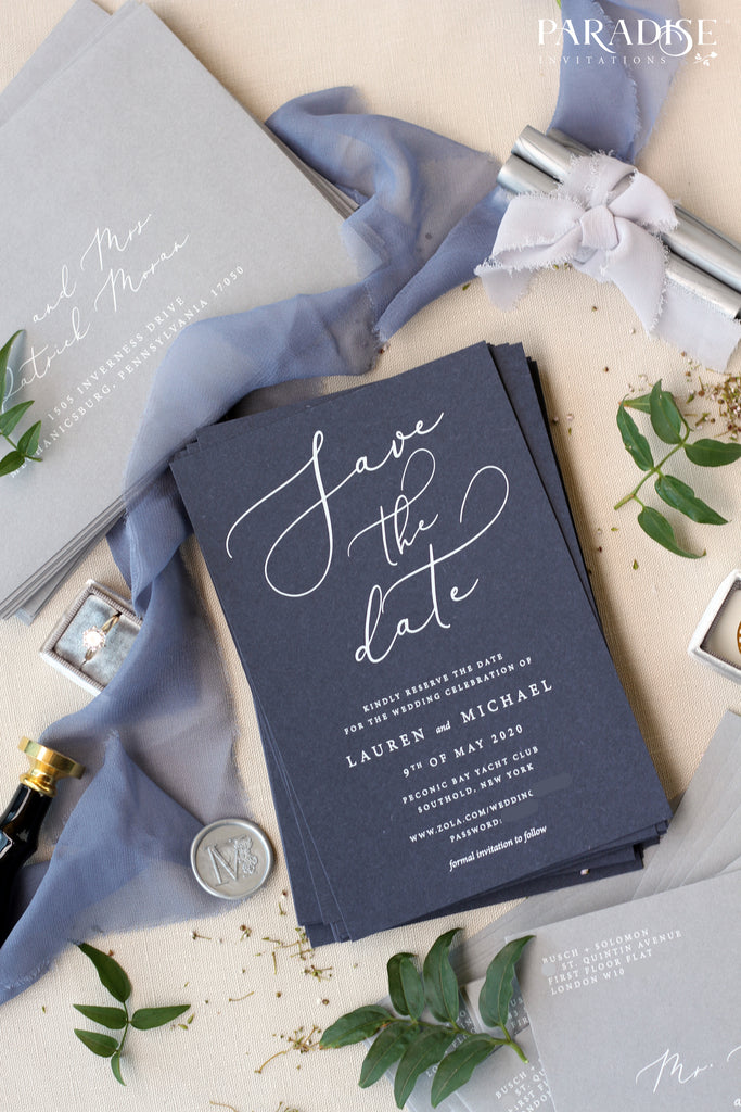 Lauren Navy Paper Save the Date Cards