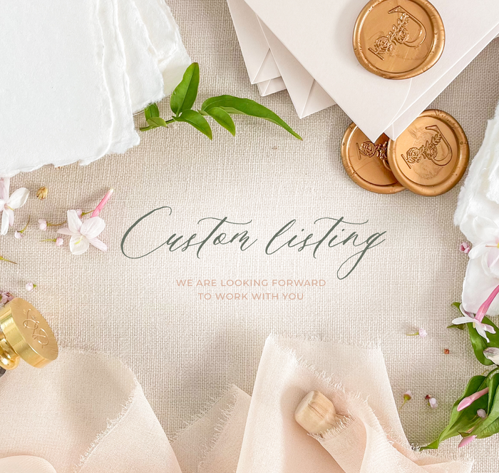 Handmade paper x50 Invites, Details cards, RSVP cards, x1 Venue line drawing, x50 Vellum jackets printed, x50 Silk ribbons, x50 Colored envelopes large & print - Grace