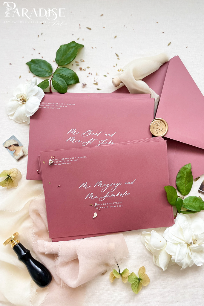 Deep Rose Envelopes and White Ink Printing