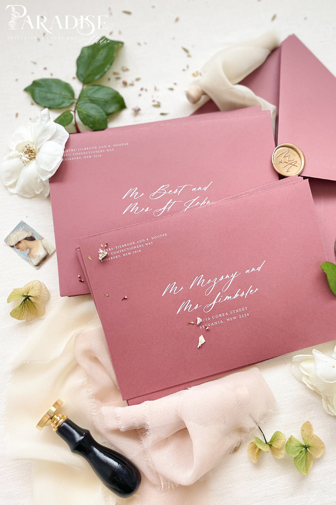 Deep Rose Envelopes and White Ink Printing