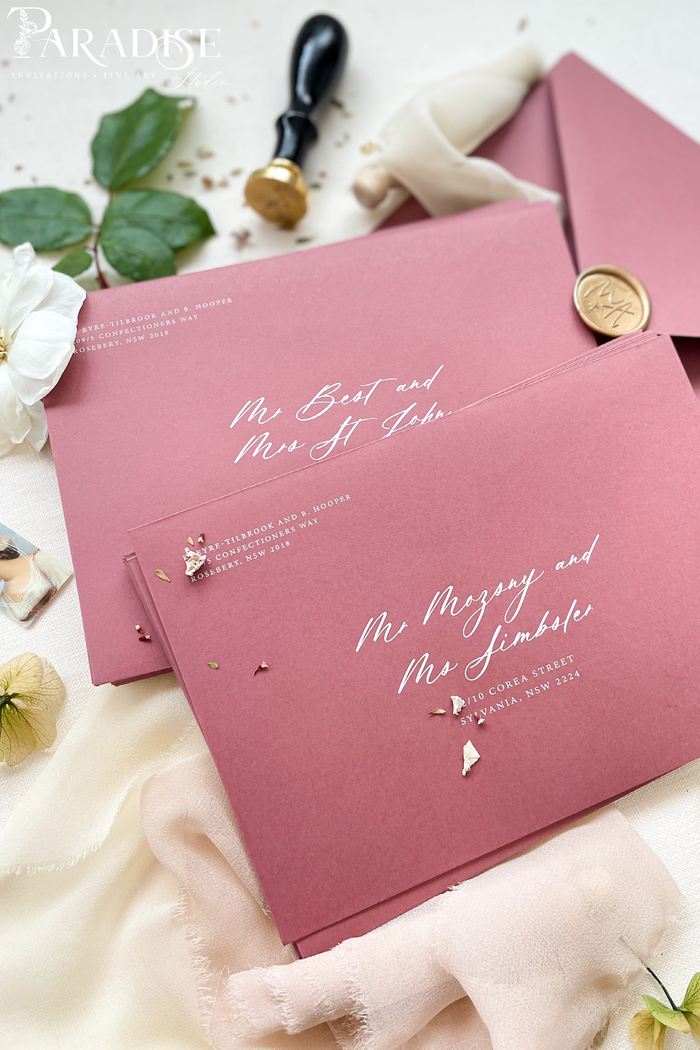 Deep Rose Envelopes and White Ink Printing