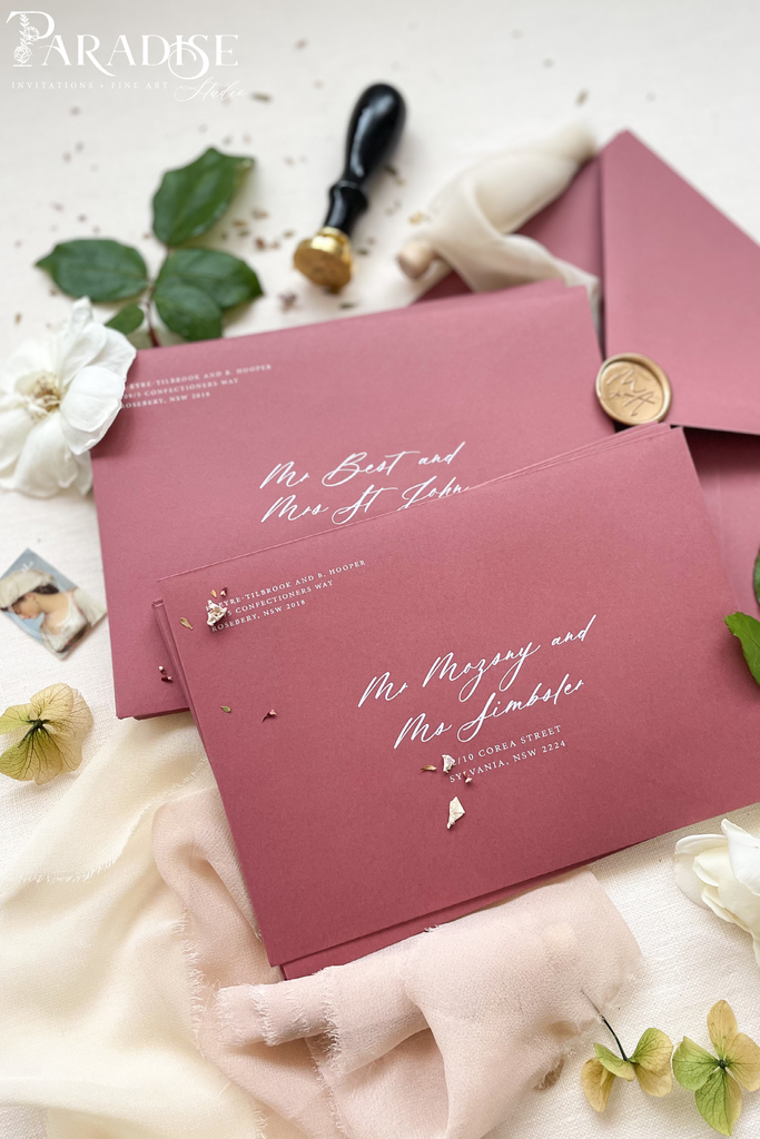 Deep Rose Envelopes and White Ink Printing