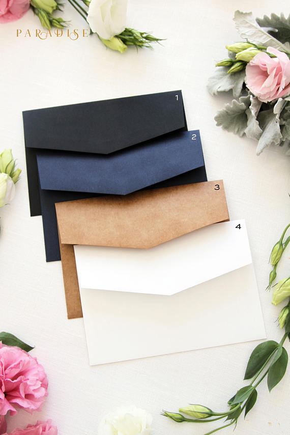 Navy, Black. Ivory and Kraft Envelopes