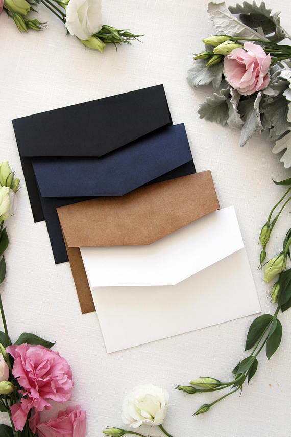 Navy, Black. Ivory and Kraft Envelopes