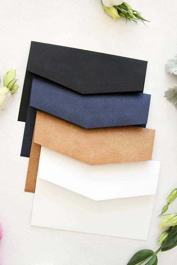 Navy, Black. Ivory and Kraft Envelopes